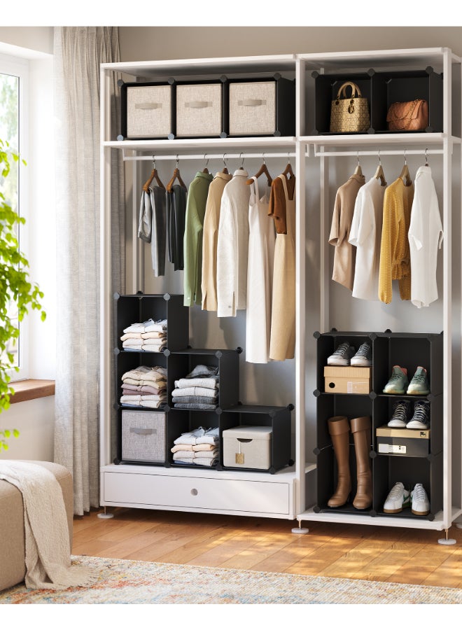 SONGMICS وحدة تخزين 16 مكعب من سونغميكس، رف أحذية، نظام رفوف قابل للتخصيص، مكعبات قابلة للتكديس، رف بلاستيك PP، خزانة، فاصل خزانة، لغرفة النوم، المكتب، 31 × 153 × 153 سم، أسود - Image 3