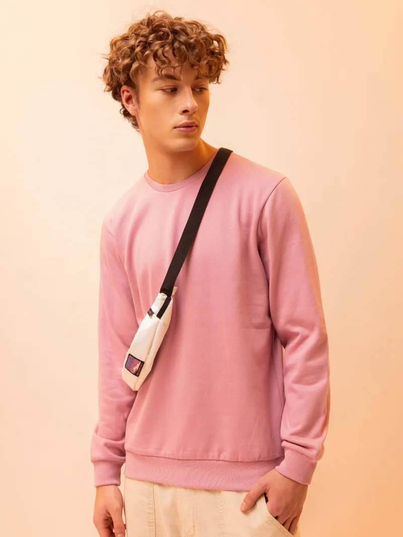 بيونغ سويت شيرت رجالي وردي باستيل سادة