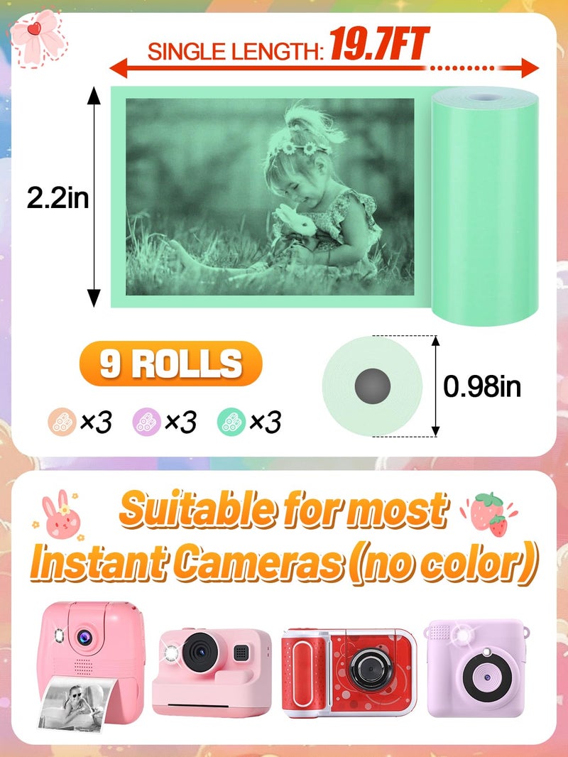 Biubee 9 Rolls Kids Instant Camera Print Refill Paper- Photo Printer Thermal Paper Rolls Instant Print Camera Refill Paper for 4 5 6 7 8 9 10 Year Old Girls Boys Birthday Gifts, Candy Color - Image 5