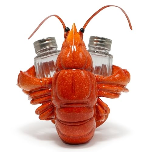 Hodao Lobster With Salt and Pepper Shaker Figurines Decoration Lobster Set with Holder Figurine for Beach Bar or Tropical Kitchen Decor Table Decor By Home Gifts For Mom Orange - Image 3