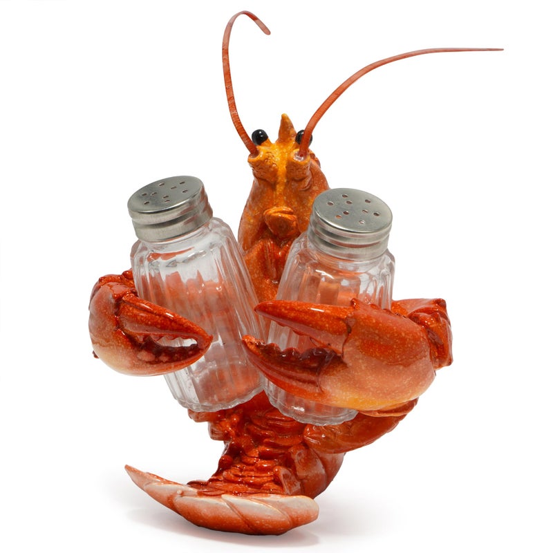 Hodao Lobster With Salt and Pepper Shaker Figurines Decoration Lobster Set with Holder Figurine for Beach Bar or Tropical Kitchen Decor Table Decor By Home Gifts For Mom Orange - Image 2