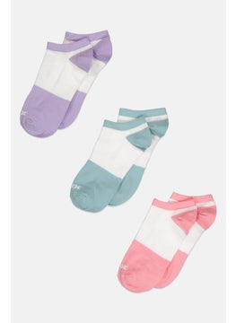 Women 3 Pairs Brand Logo Ankle Socks, Multicolor