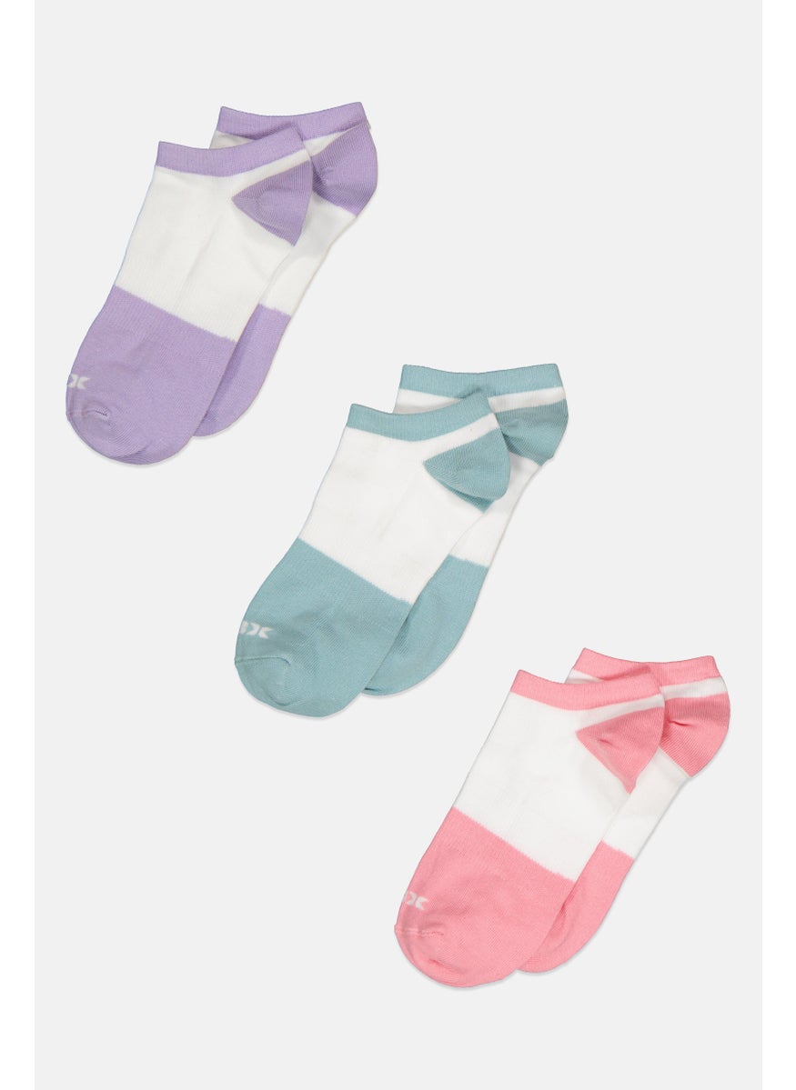 RBX - Women 3 Pairs Brand Logo Ankle Socks, Multicolor - Image 1