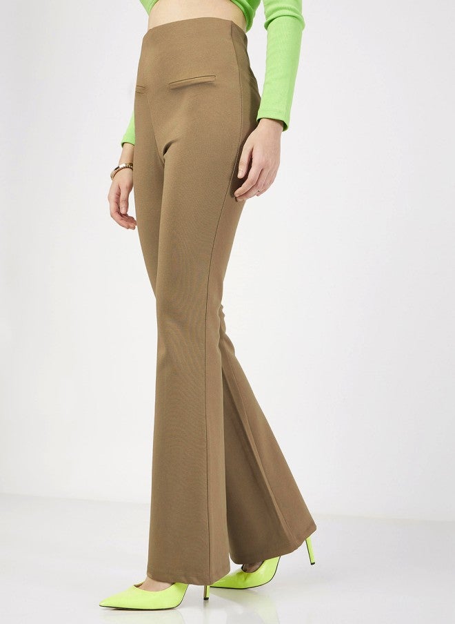 SASSAFRAS Beige Mid-Rise Slim Fit Bootcut Trousers for Women - Image 2