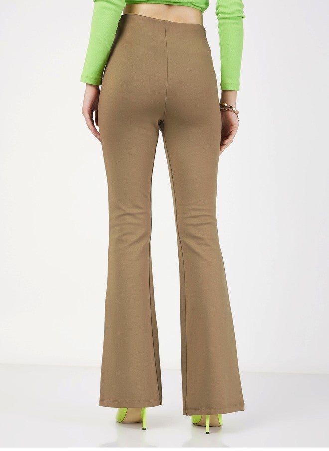 SASSAFRAS Beige Mid-Rise Slim Fit Bootcut Trousers for Women - Image 3
