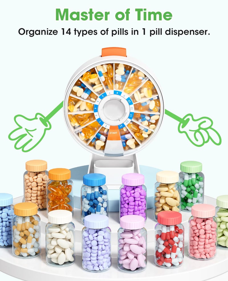 Daviky Pill Dispenser Daily, Large Pill Organizer with Wall-Mounted or Standing Use, 14 Days Pill Box, Push Button Design, Weekly Pill Organizer for Vitamin, Medicine.Supplement, Fish Oil - Image 5