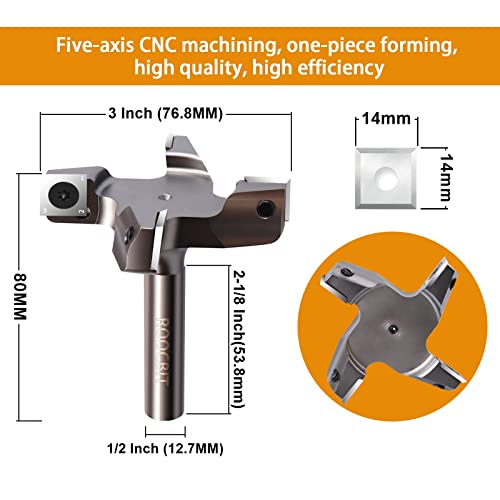 ROOCBIT CNC Spoilboard Surfacing Router Bit, 1/2" Shank 3" Cutting Diameter, Carbide Insert Slab Flattening Router Bit Planing Bit Wood Planer Bit Woodworking Tools Comes with 10PCS Blades - Image 5