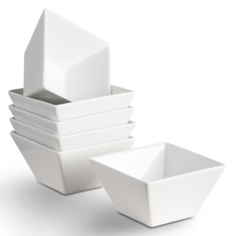 Meideal Porcelain Small Serving Bowls Set of 6 13 Oz Square Cereal Bowls 46 White Ceramic Dessert Bowls for Salad Dip Soup Snack Fruits Small Portions Dishwasher Microwave Safe