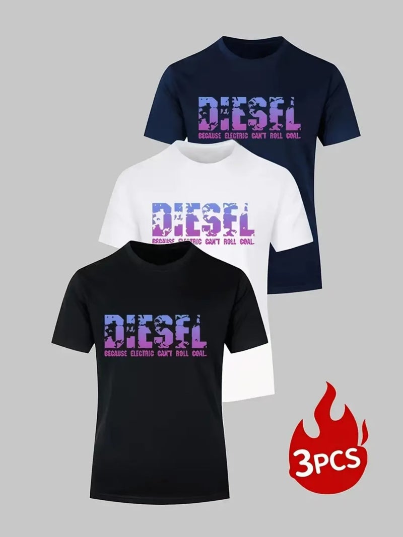 20253-Piece Set Of European Size Men'S T-Shirts, Solid Color Knitted Bird'S-Eye Fabric, Breathable, Round Neck, Short Sleeves, Bulk Order With Custom Printing - Image 1