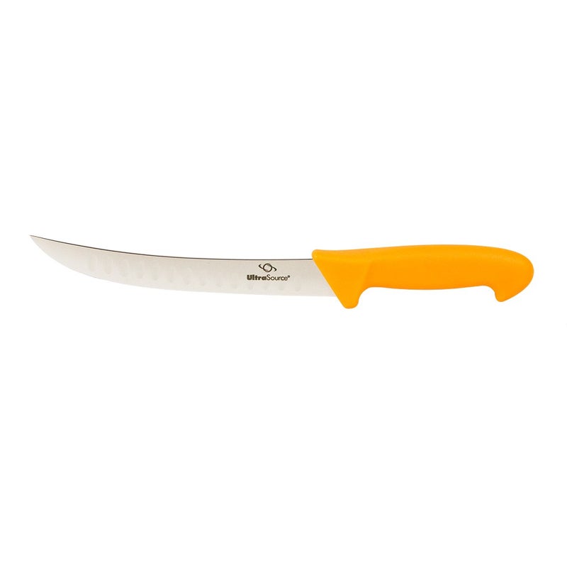 UltraSource Breaking Butcher Knife, 8 Inch Fluted Blade, Composite Handle, Orange - Image 1