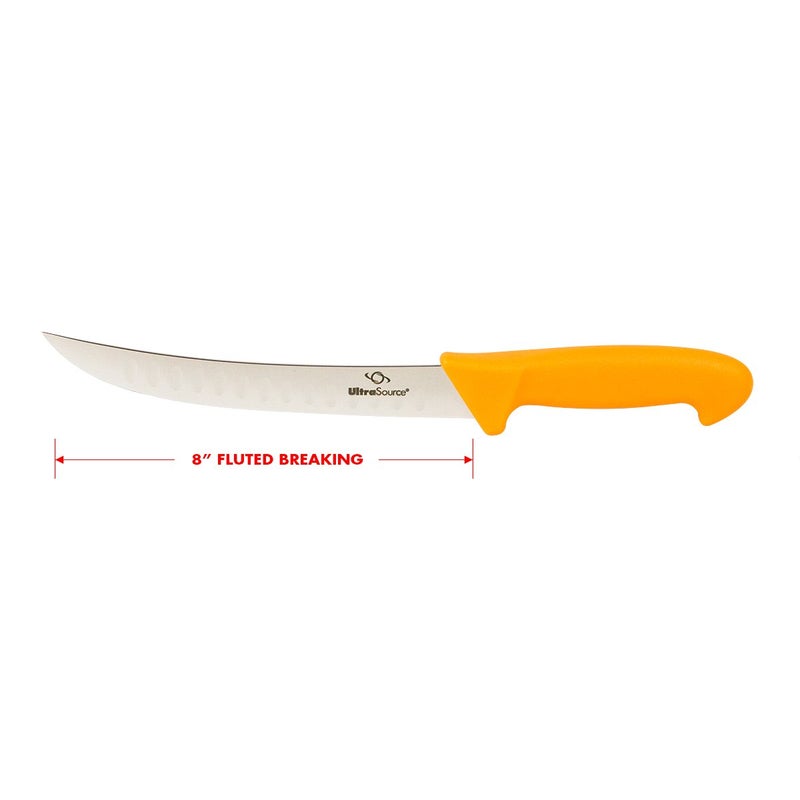 UltraSource Breaking Butcher Knife, 8 Inch Fluted Blade, Composite Handle, Orange - Image 3