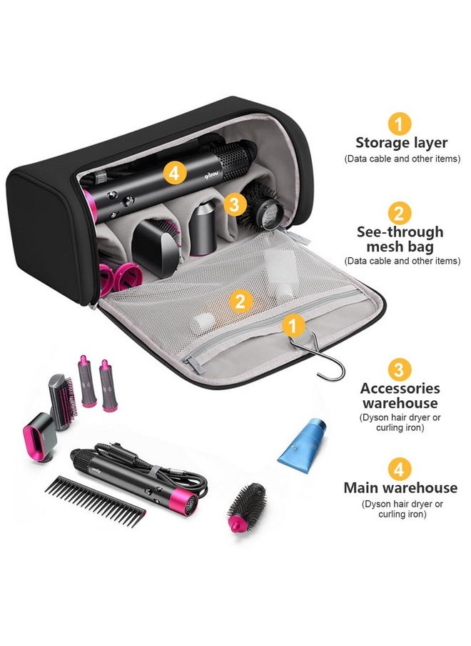 ماي كرييت - ® حقيبة تخزين للسفر لحامل Dyson Air Wrap ومنظم تصفيف الشعر لملحقات Airwrap وحقيبة تخزين محمولة مع خطاف تعليق، باللون الأسود (الحقيبة فقط) - Image 1