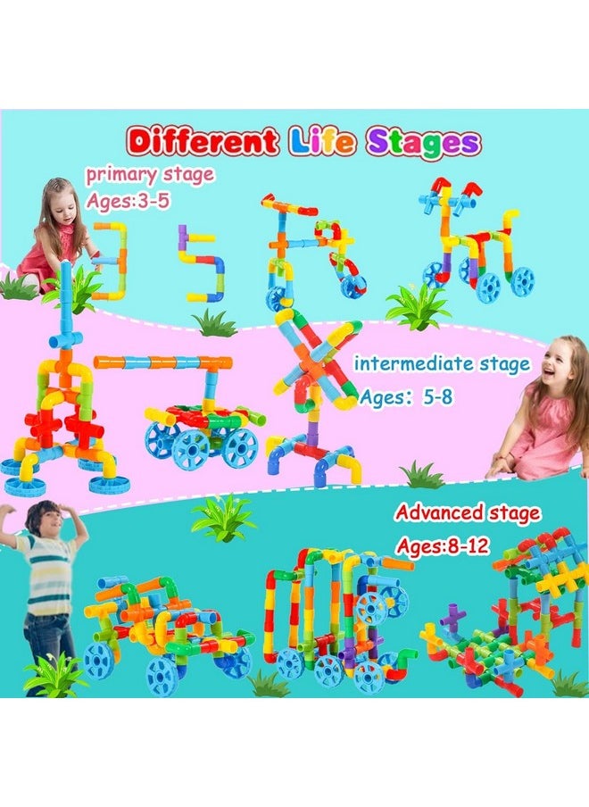 FunBlast FunBlast Pipe Building Block Toy for Kids - STEM Toys for Kids, DIY Creative Building and Construction Toys, Learning Toys for Kids, Set of 90+ Pieces Pipe Blocks and 8 Wheels - Multicolor  - Image 2