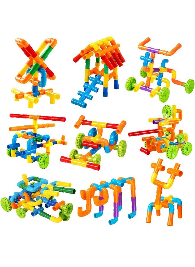 FunBlast FunBlast Pipe Building Block Toy for Kids - STEM Toys for Kids, DIY Creative Building and Construction Toys, Learning Toys for Kids, Set of 90+ Pieces Pipe Blocks and 8 Wheels - Multicolor  - Image 1