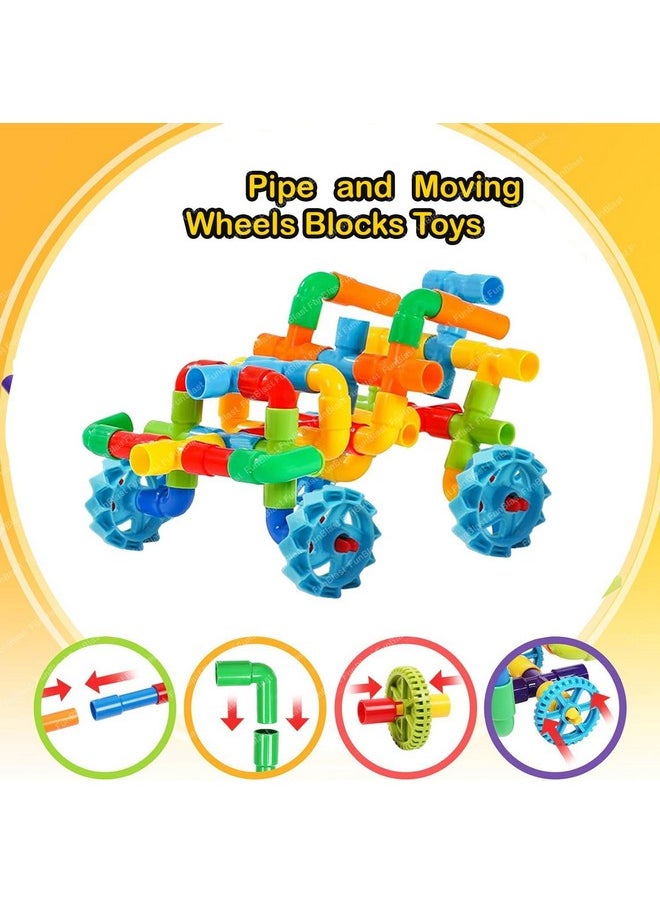 FunBlast FunBlast Pipe Building Block Toy for Kids - STEM Toys for Kids, DIY Creative Building and Construction Toys, Learning Toys for Kids, Set of 90+ Pieces Pipe Blocks and 8 Wheels - Multicolor  - Image 3