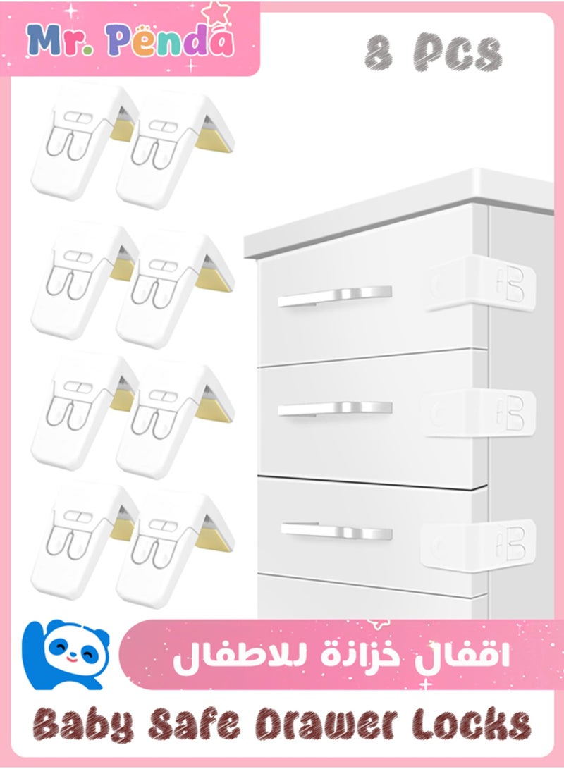 Mr. Penda 8 Pack Safe Drawer Locks, Baby Proofing Angle Type Drawer Lock, Child Safety Locks for Cabinets, Dual button Baby Proofing Corner Locks with Strong, Adhesive for Cabinet (White) - Image 1