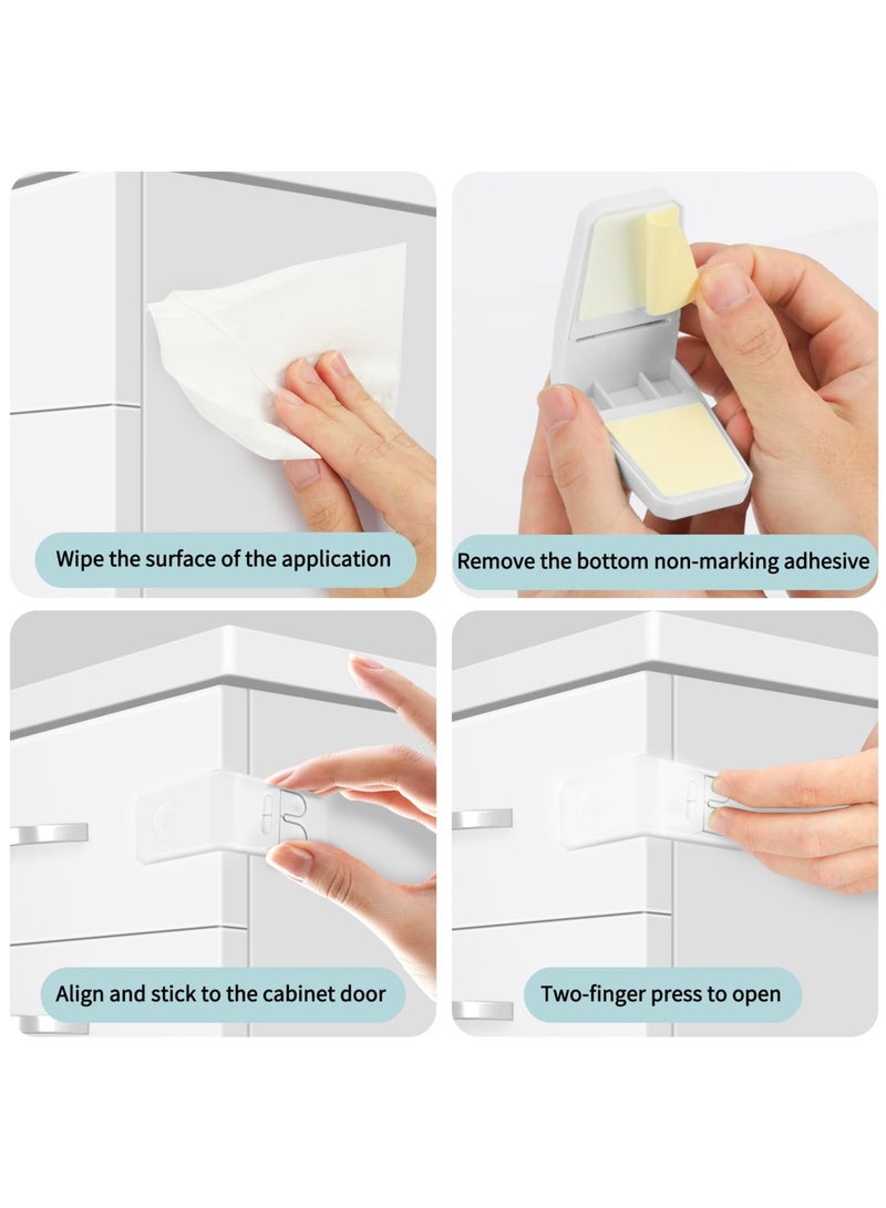 Mr. Penda 8 Pack Safe Drawer Locks, Baby Proofing Angle Type Drawer Lock, Child Safety Locks for Cabinets, Dual button Baby Proofing Corner Locks with Strong, Adhesive for Cabinet (White) - Image 4