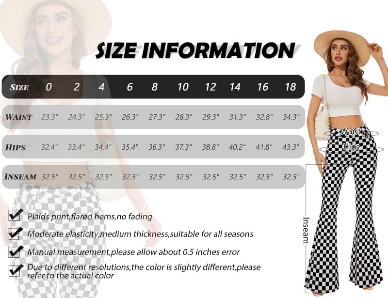 Odefou Bell Bottom Jeans for Women High Waisted Stretch Plaid Flare Jeans Bootcut Pants(Black White Plaid,6) - Image 4