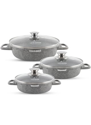 LIFE SMILE Shallow Pots Set with Lid | 100% PFOA FREE Non Stick Pots Granite Coating Cooking Pots | Oven Safe Casseroles | Double Handle (Grey (Induction Base), 16/20/24 CM) - pzsku/Z8AE28C7F7FAAB07E8DC8Z/45/_/1739790998/5a6a6f38-80b3-4919-bc48-848f66b5af83