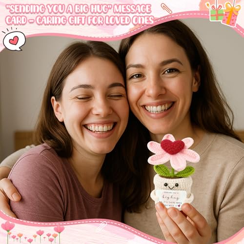 Frabaca Thinking of You Gifts for Women Crochet Heart Flower Plant - Sending You A Big Hug - Cute Handmade Desk Decor Gift Baskets - Unique Get Well Soon, Sympathy, Friendship for Her Him - Image 5