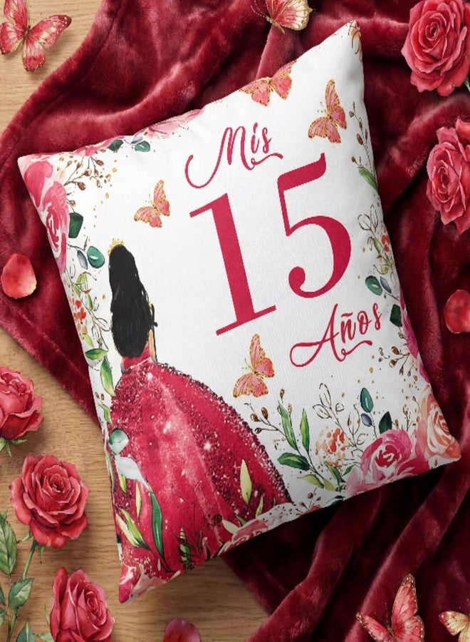 كاتفلي Kathfly Mis Xv Años رمي وسادة Quinceañera وسادة حلوة Cojines الفقرة 15 Años De Quinceañera هدايا عيد ميلاد أفكار هدية لابنة أخت صديق زينة عيد الميلاد الخامس عشر (أحمر) - Image 1