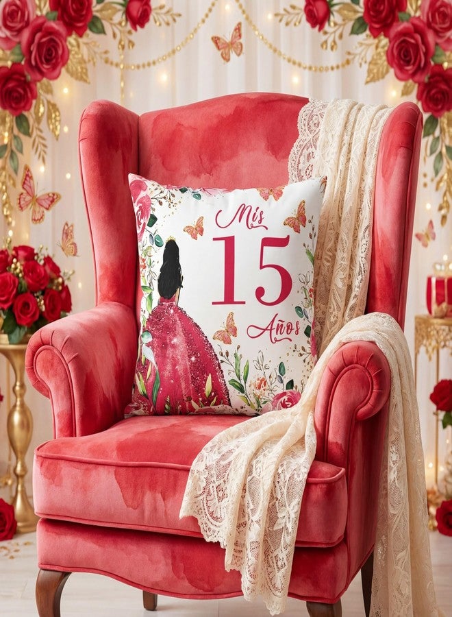 كاتفلي Kathfly Mis Xv Años رمي وسادة Quinceañera وسادة حلوة Cojines الفقرة 15 Años De Quinceañera هدايا عيد ميلاد أفكار هدية لابنة أخت صديق زينة عيد الميلاد الخامس عشر (أحمر) - Image 2