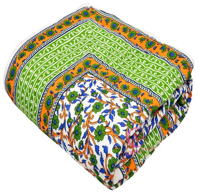 400 TC PURE COTTON TRADITIONAL JAIPURI DESIGN PRINTED LIGHT WEIGHT SINGLE BED QUILTRAZAIRAJAI SINGLE BED 85 X 55 INCHES DESIGN 3