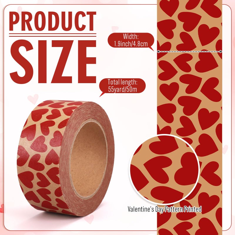 FYSUIMU 55 Yard Valentine' s Day Packing Tape Waterproof Shipping Tape Kraft Red Love Heart Gift Wrapping Tapes for Small Business DIY Crafts Box Carton Decor - Image 2