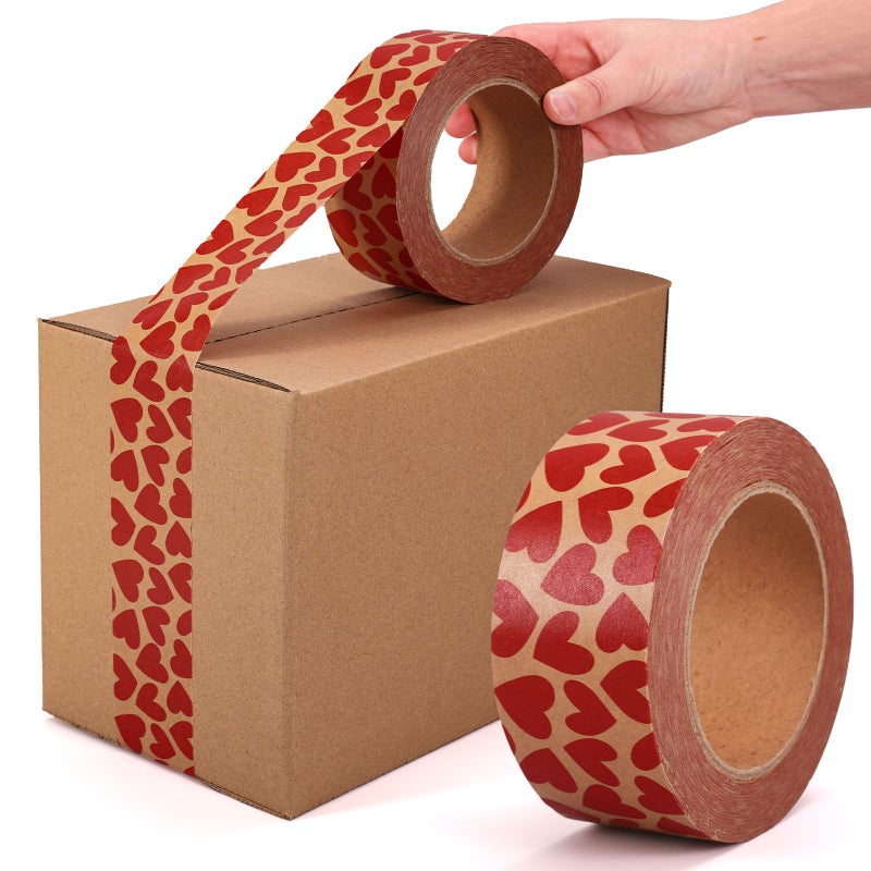 FYSUIMU 55 Yard Valentine' s Day Packing Tape Waterproof Shipping Tape Kraft Red Love Heart Gift Wrapping Tapes for Small Business DIY Crafts Box Carton Decor - Image 1