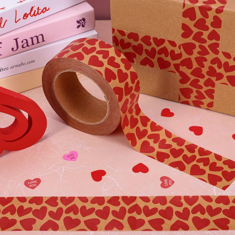 FYSUIMU 55 Yard Valentine' s Day Packing Tape Waterproof Shipping Tape Kraft Red Love Heart Gift Wrapping Tapes for Small Business DIY Crafts Box Carton Decor - Image 4