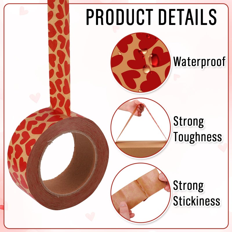 FYSUIMU 55 Yard Valentine' s Day Packing Tape Waterproof Shipping Tape Kraft Red Love Heart Gift Wrapping Tapes for Small Business DIY Crafts Box Carton Decor - Image 3