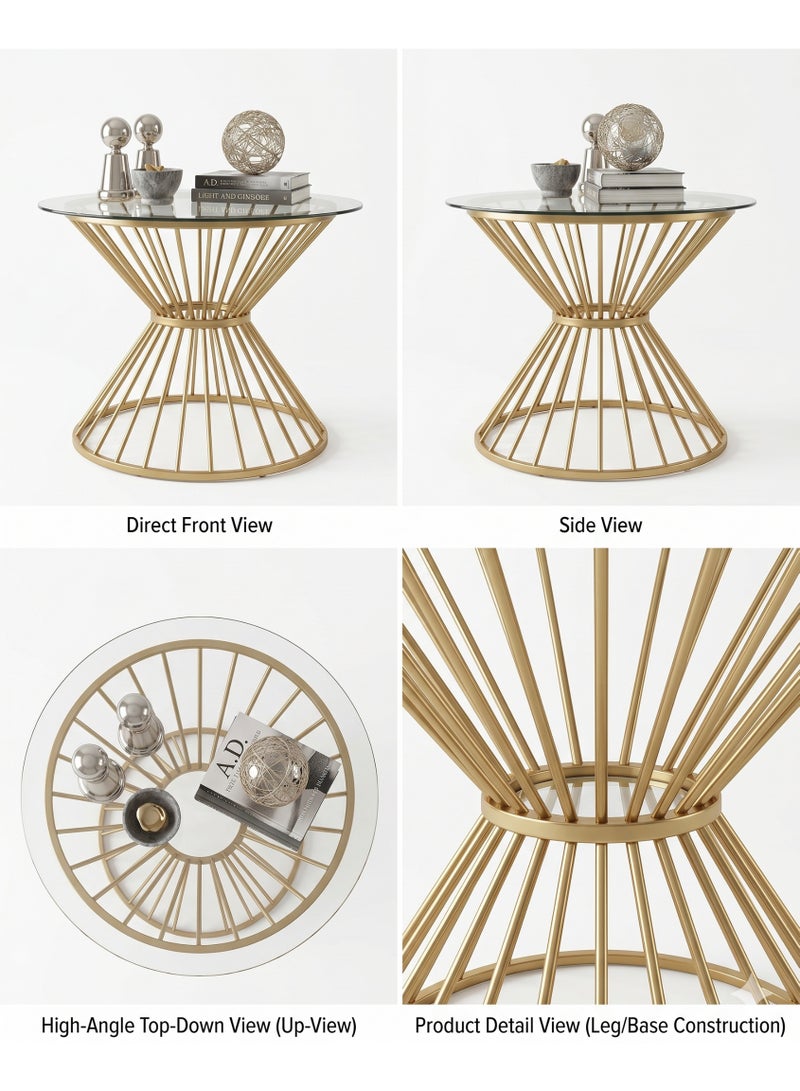 Mobellya Modern Circular Coffee Table - Glass Surface Top & Gold Wire-Frame Base. - Image 2