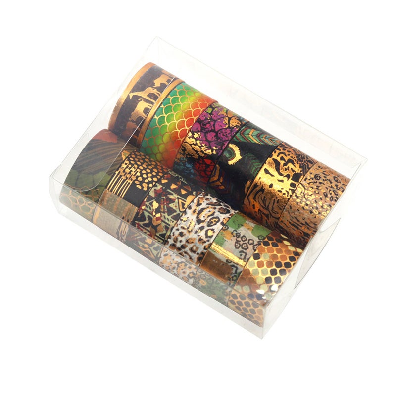Washi Tape Set: 12 Rolls 15mm 3m Wilderness Style Gold Foil Design - Removable No Residue Bullet Journal Supplies for Diary Planner Photo Gift Decoration - Image 3