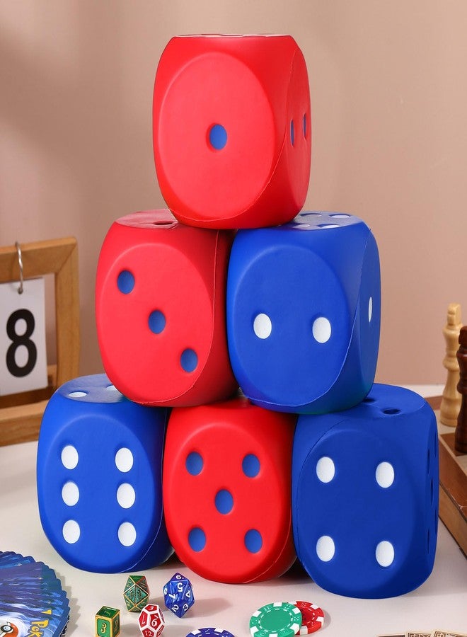 Simgoing 6 Pcs 4 Inch Large Foam Dice Giant Cube with 6 Sided Number Dots Jumbo Soft Slow Big PU Foam Stress Ball for Party Game Math Learning Props Stress Relief Gifts(Red, Blue) - Image 4