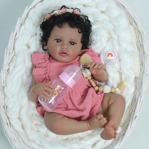 SCOM Realistic Reborn Baby Doll  18 Inch Black African American Girl Real Lifelike Dolls with Soft Weighted Body Poseable Real Baby Reborn Gift Toy for 3 Years Old Kids - Image 5