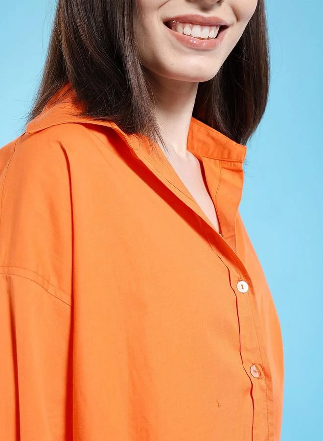 مرفوعة قميص قطني واسع