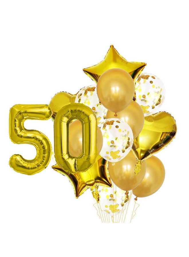 موسيقى البوب ​​الحفلة بالون رقم 50 لحفلة Pop The Party مع بالون مكون من 50 رقمًا بما في ذلك اللاتكس الذهبي والنجمة والقلب وبالونات الكونفيتي - Image 1