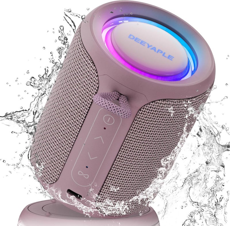 Deeyaple Bluetooth Speaker Small Portable Music Box 5.3 IPX7 Waterproof Wireless Stereo Pairing Hands-Free RGB Light for Outdoor Camping Garden Party Travel (Rose Red) - Image 1
