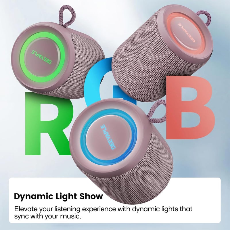 Deeyaple Bluetooth Speaker Small Portable Music Box 5.3 IPX7 Waterproof Wireless Stereo Pairing Hands-Free RGB Light for Outdoor Camping Garden Party Travel (Rose Red) - Image 5
