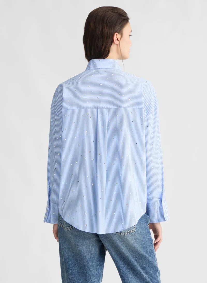 Liu Jo Light blue poplin shirt with rhinestones