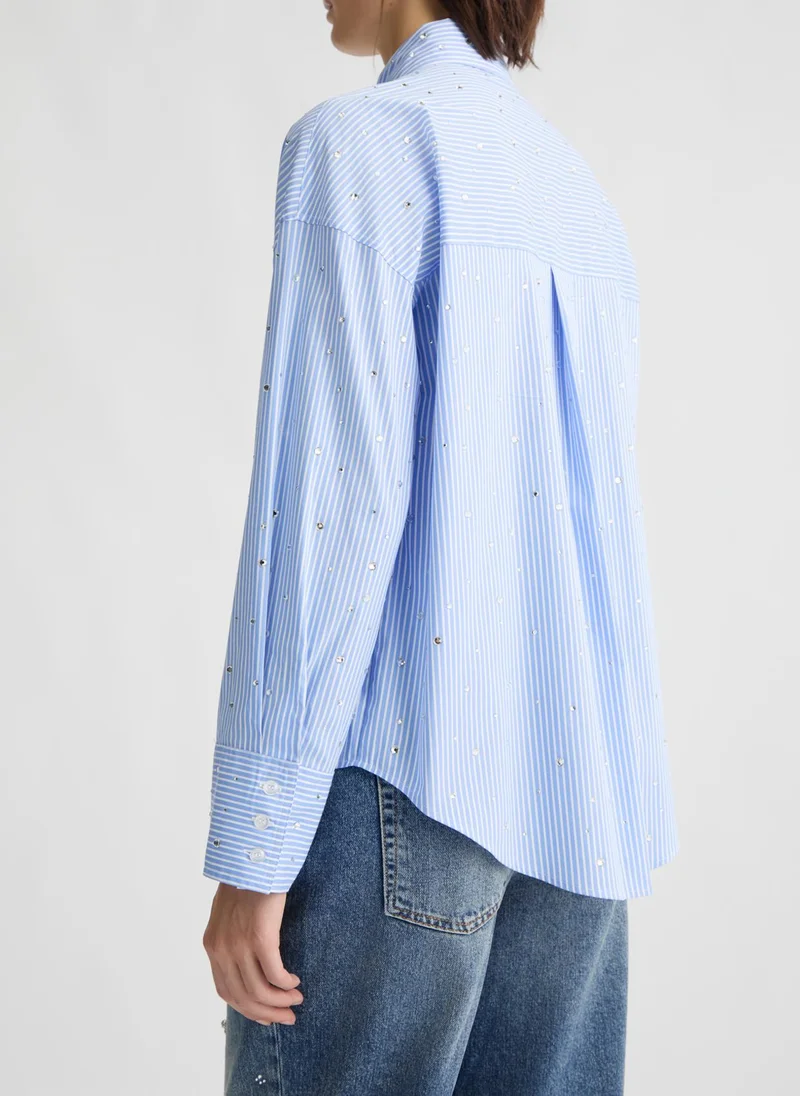 Liu Jo Light blue poplin shirt with rhinestones