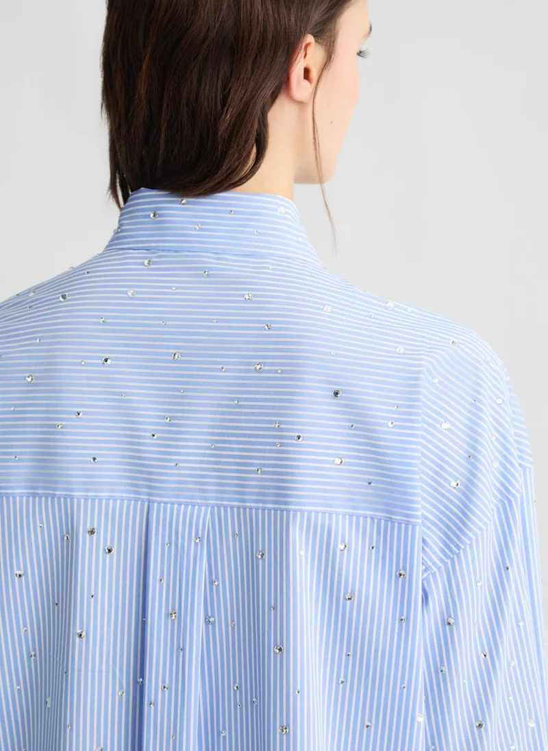 Liu Jo Light blue poplin shirt with rhinestones