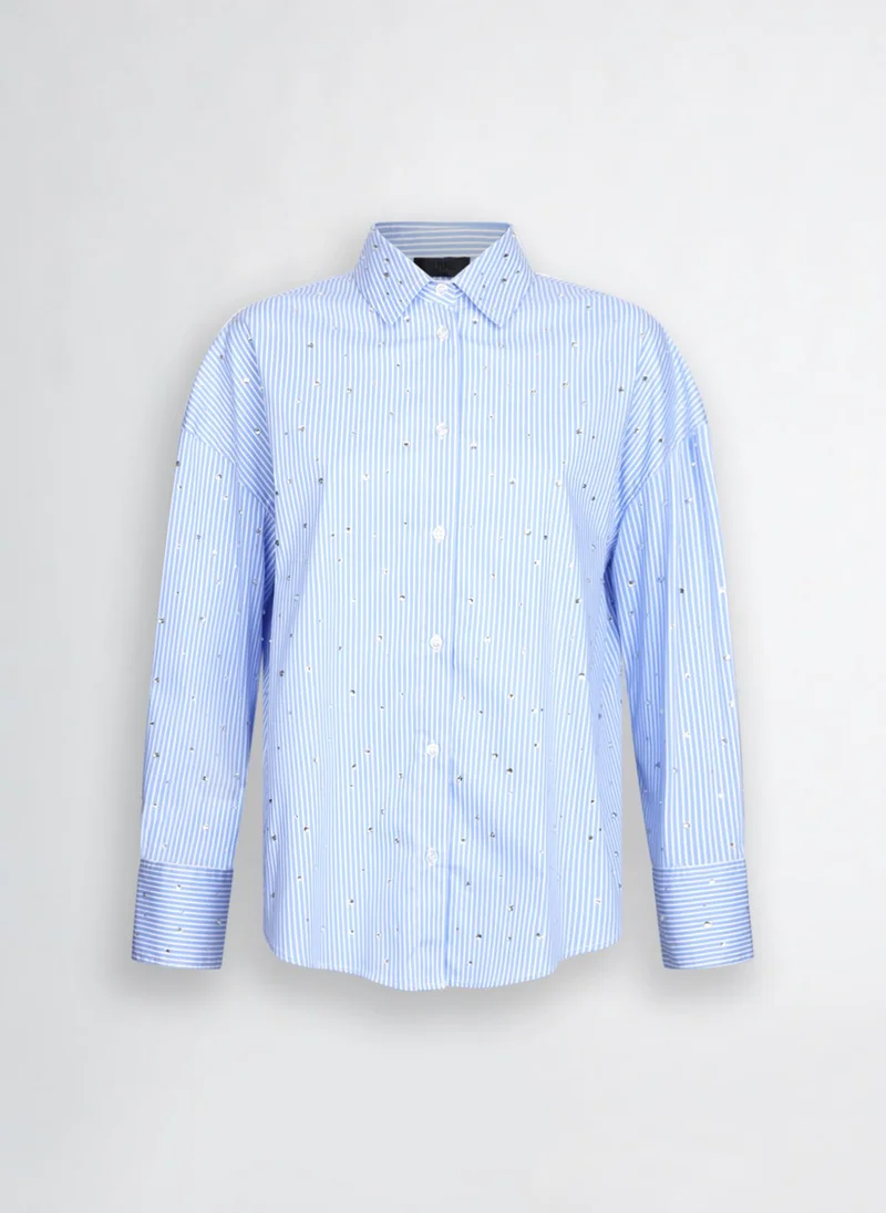Liu Jo Light blue poplin shirt with rhinestones
