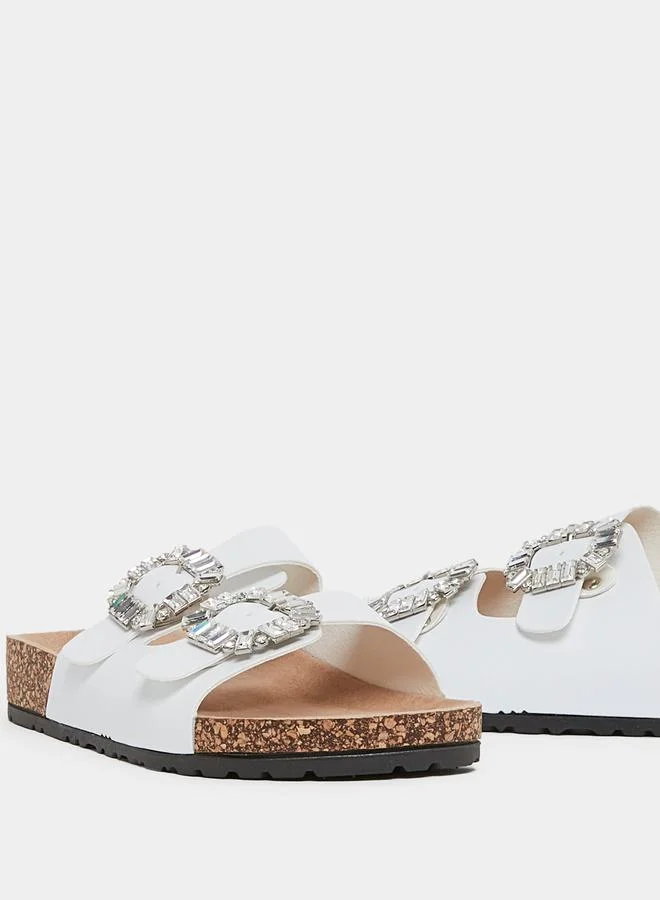 ستايلي Double Embellished Buckle Strap Sandals