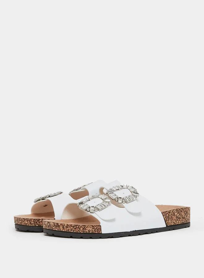 ستايلي Double Embellished Buckle Strap Sandals