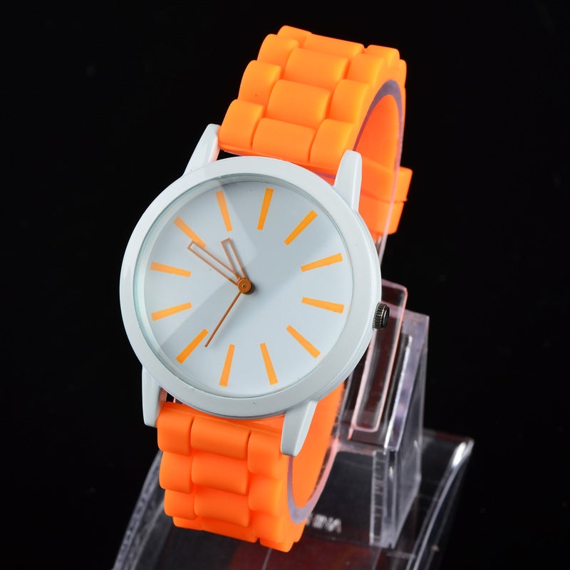 Foreign trade Geneva small fresh hollow needle 15 color Korean fashion students Mens and womens fashion silicone watches wholesale Orange
