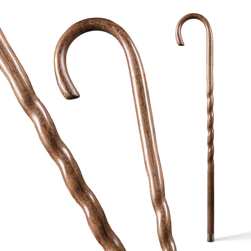 Brazos Handcrafted Wood Walking Cane, Twisted Oak, Crook Style Handle, for Men & Women, Made in the USA, Brown, 37" - Image 1