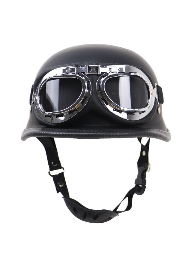Matt Black Retro American Style Motorcycle Half Helmet with Tactical Silver Frame Goggles & Moisture-Wicking Liner (S Size for 55-56 CM) - Image 2