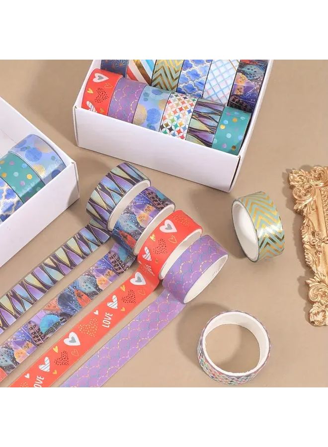 Valentine Washi Tape Set 12 Rolls Type B Heart Patterns Golden Foil Floral Dots for Scrapbooking - Image 4