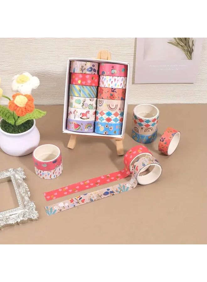 Valentine Washi Tape Set 12 Rolls Type B Heart Patterns Golden Foil Floral Dots for Scrapbooking - Image 1